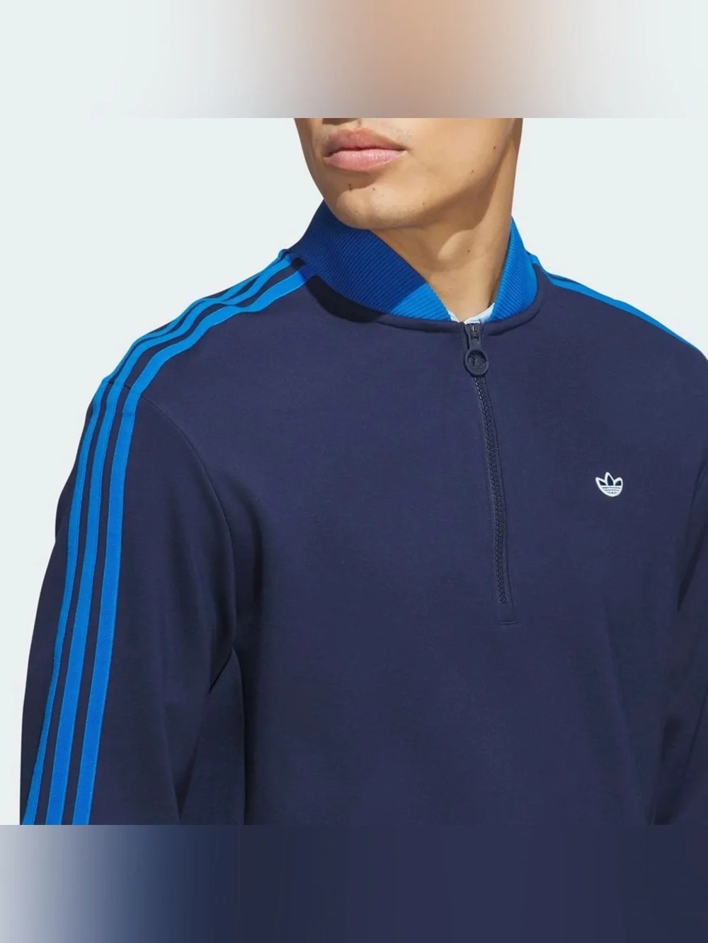 ADIDAS ORIGINALS 3-STRIPES 1/4 ZIP SWEATSHIRT NIGHT INDIGO SIZE M JP0938